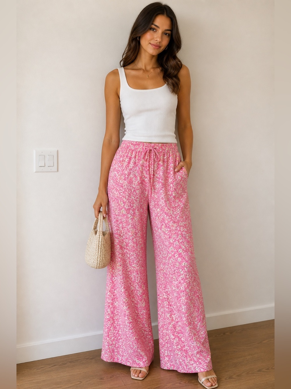 FRNCH Brittany Wide Legs In Pink Floral Pattern  Sz M